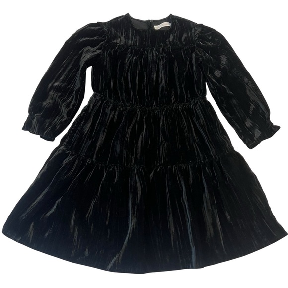 Zara Other - Zara Girl’s Crushed Velvet Black Tiered Dress Size 8
